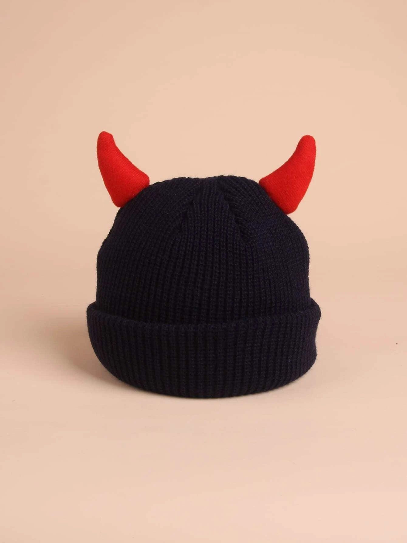 Dinossi - Kırmızı Boynuzlu Çocuk Beresi Siyah-Dinossi