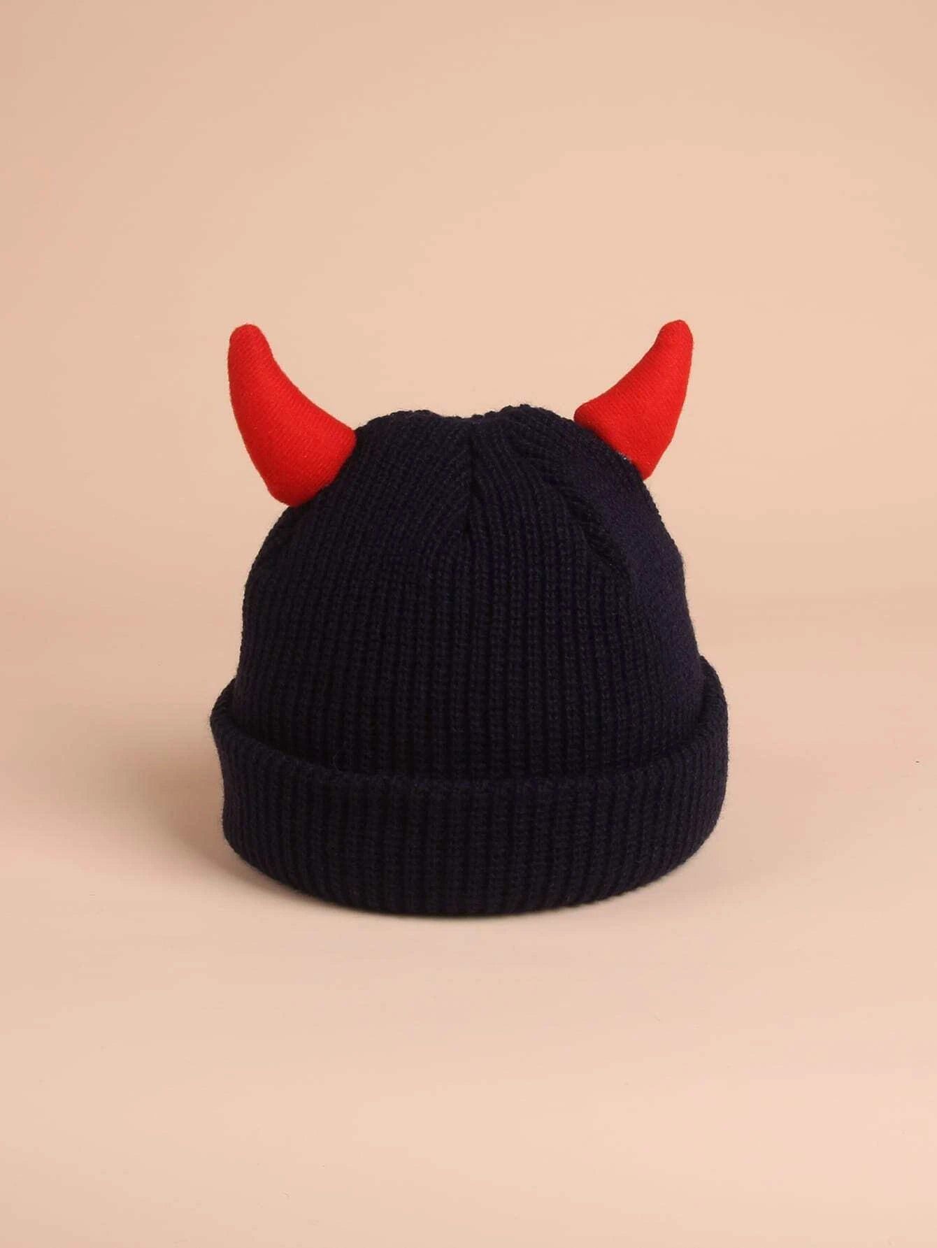 Dinossi - Kırmızı Boynuzlu Çocuk Beresi Siyah-Dinossi