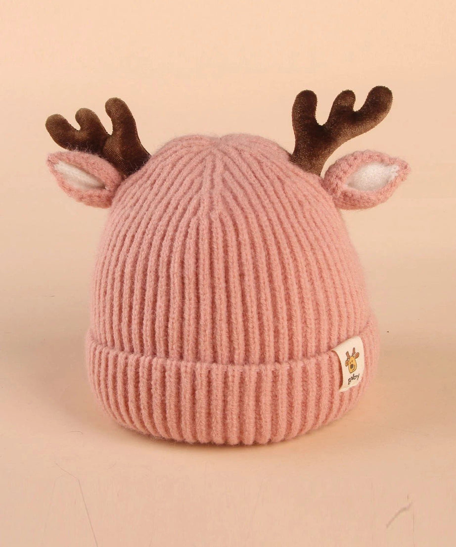 Dinossi - Geyik Boynuz ve Kulaklı Çocuk Beresi Pembe-Dinossi