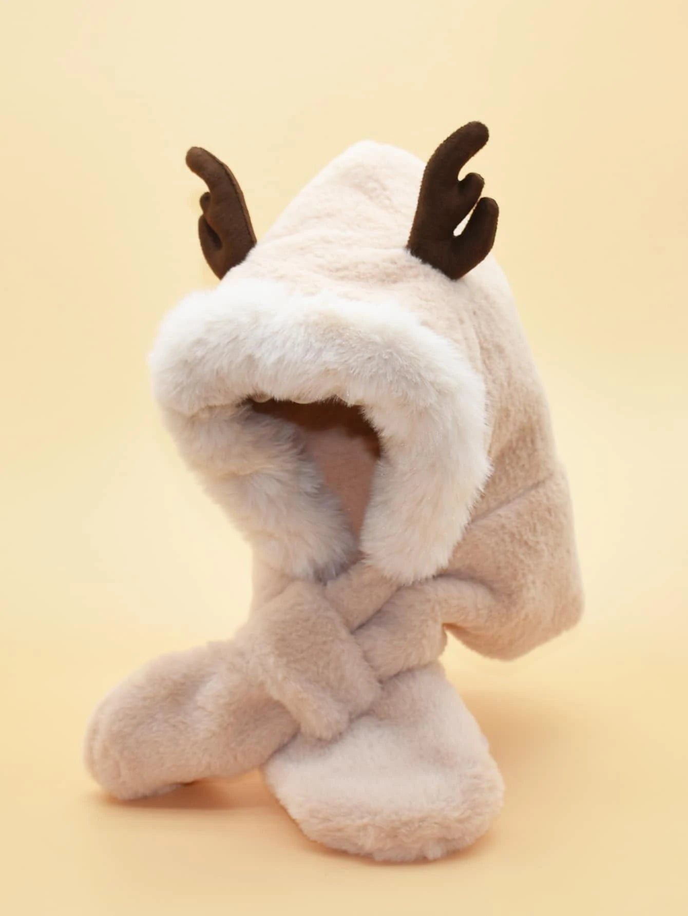 Dinossi - Polar Kürklü Geyik Boynuzlu Çocuk Bere ve Atkılı-Dinossi