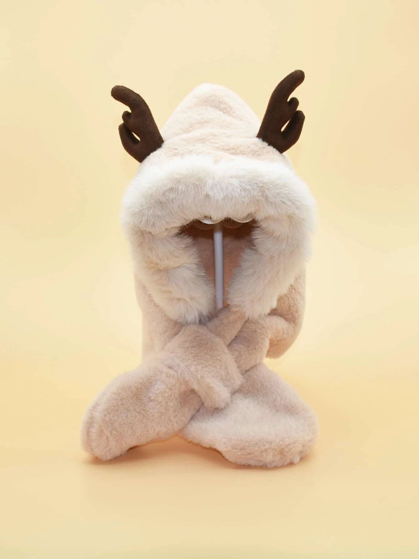 Dinossi - Polar Kürklü Geyik Boynuzlu Çocuk Bere ve Atkılı-Dinossi