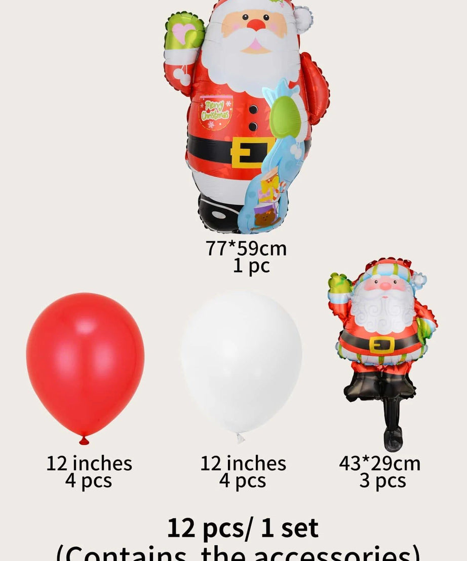 Yılbaşı - Noel Baba ve Yeni Yıl Dekoratif Balonlar Seti 12 Adet-Dinossi