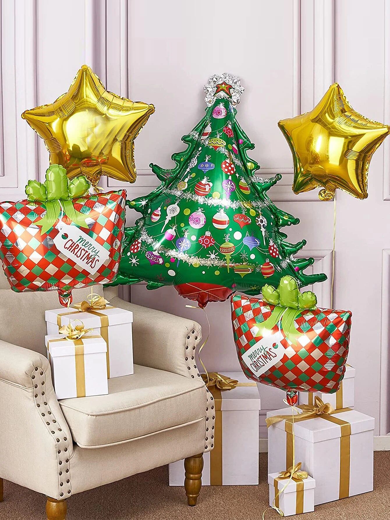 Yılbaşı - Noel Yeni Yıl Dekoratif Balonlar Seti 5 Adet-Dinossi