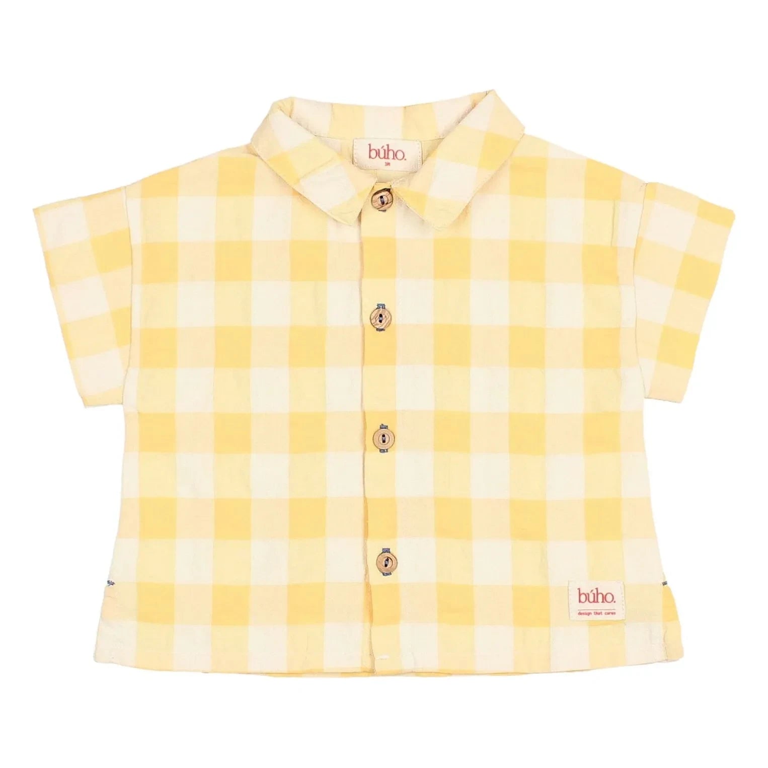 Búho - Sarı Gingham Seersucker Organik Pamuk Bebek Gömleği