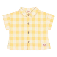 Búho - Sarı Gingham Seersucker Organik Pamuk Bebek Gömleği