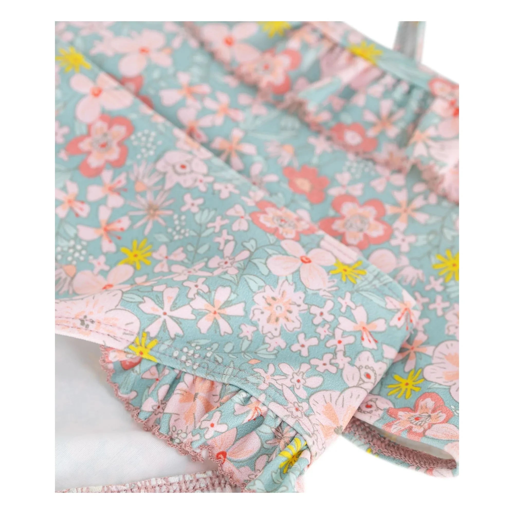 Petit Bateau - 2 Parça Mayo Çiçekli Fırfırlı | Gri mavi