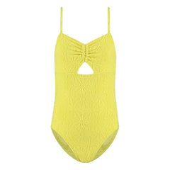 Beachlife - Textured Floral Gathered Swimsuit | Yellow