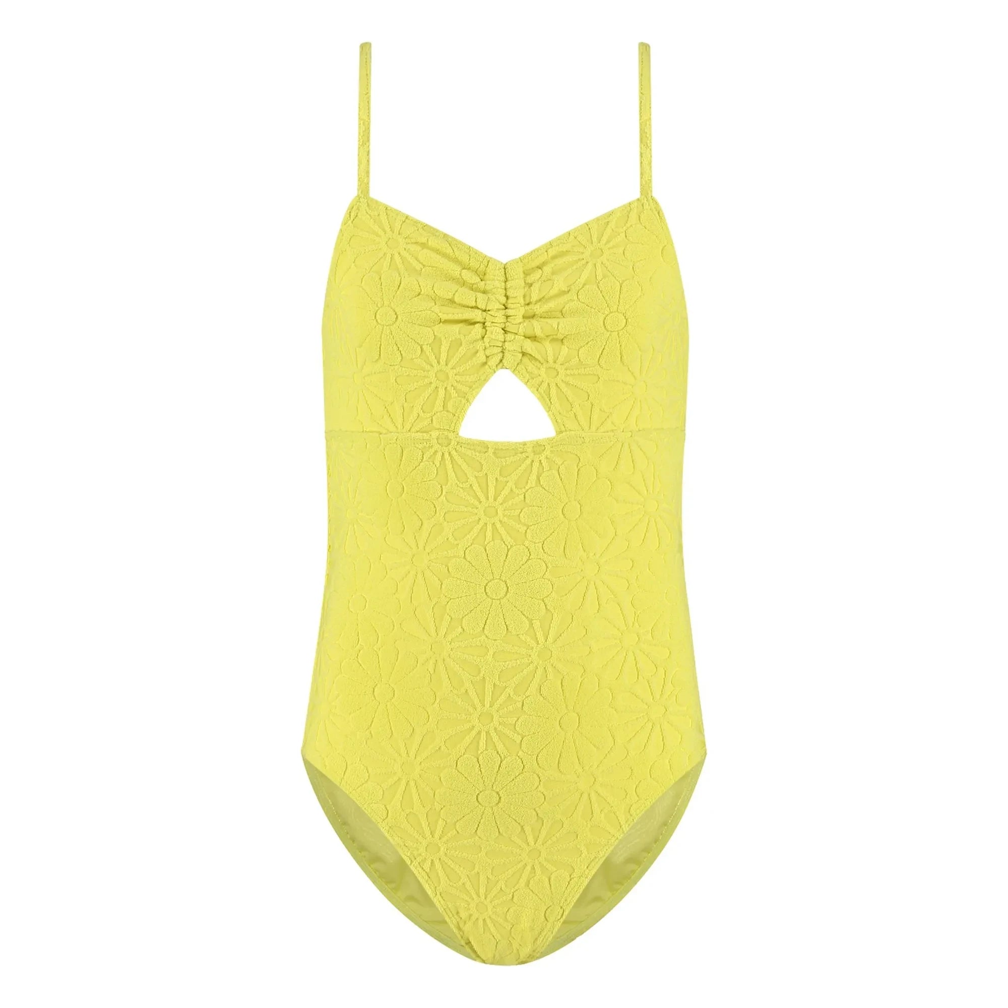 Beachlife - Textured Floral Gathered Swimsuit | Yellow
