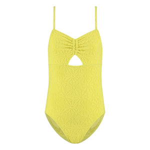 Beachlife - Textured Floral Gathered Swimsuit | Yellow