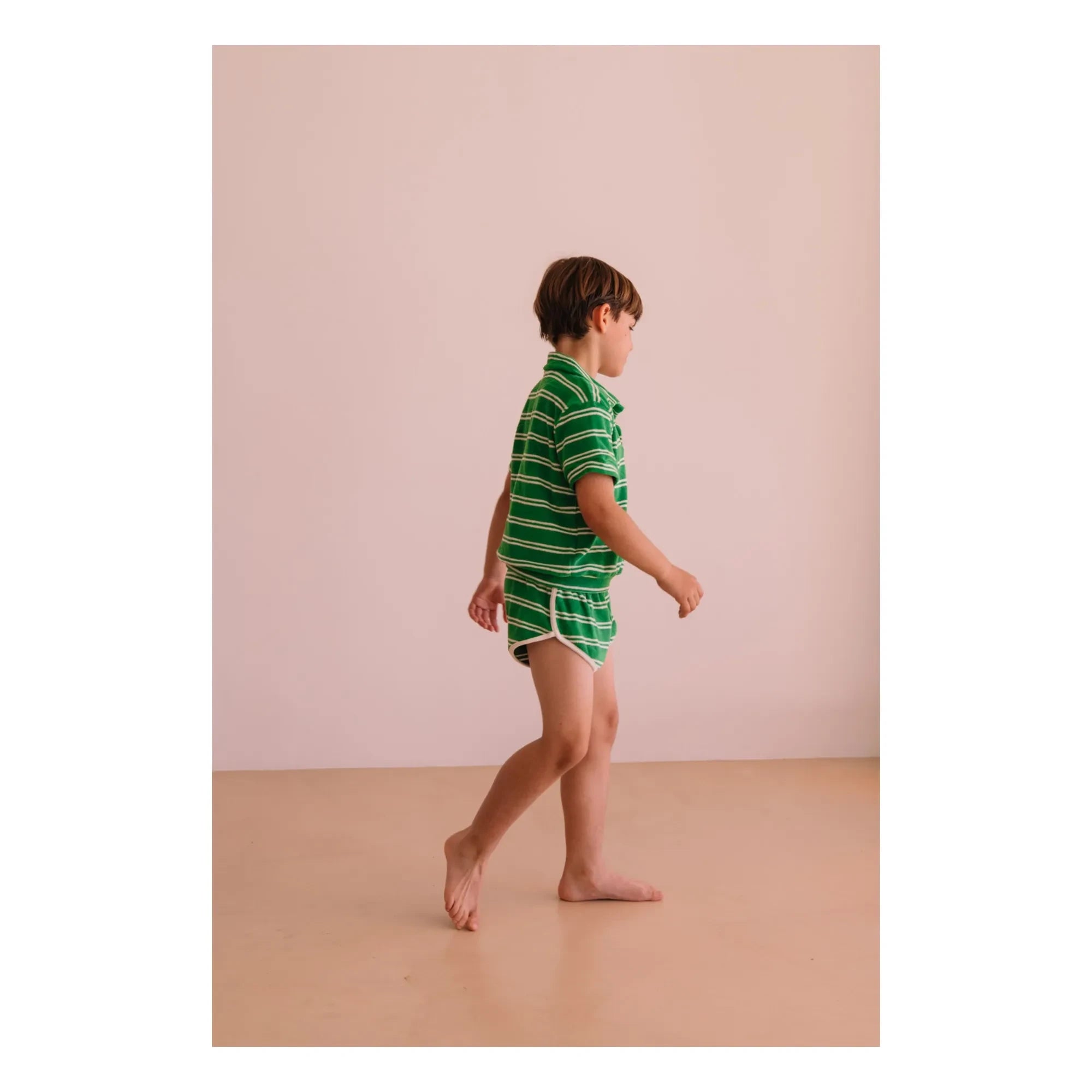 We Are Kids - Juju Gestreifte Bio-Baumwoll-Frottee-Shorts | Grün