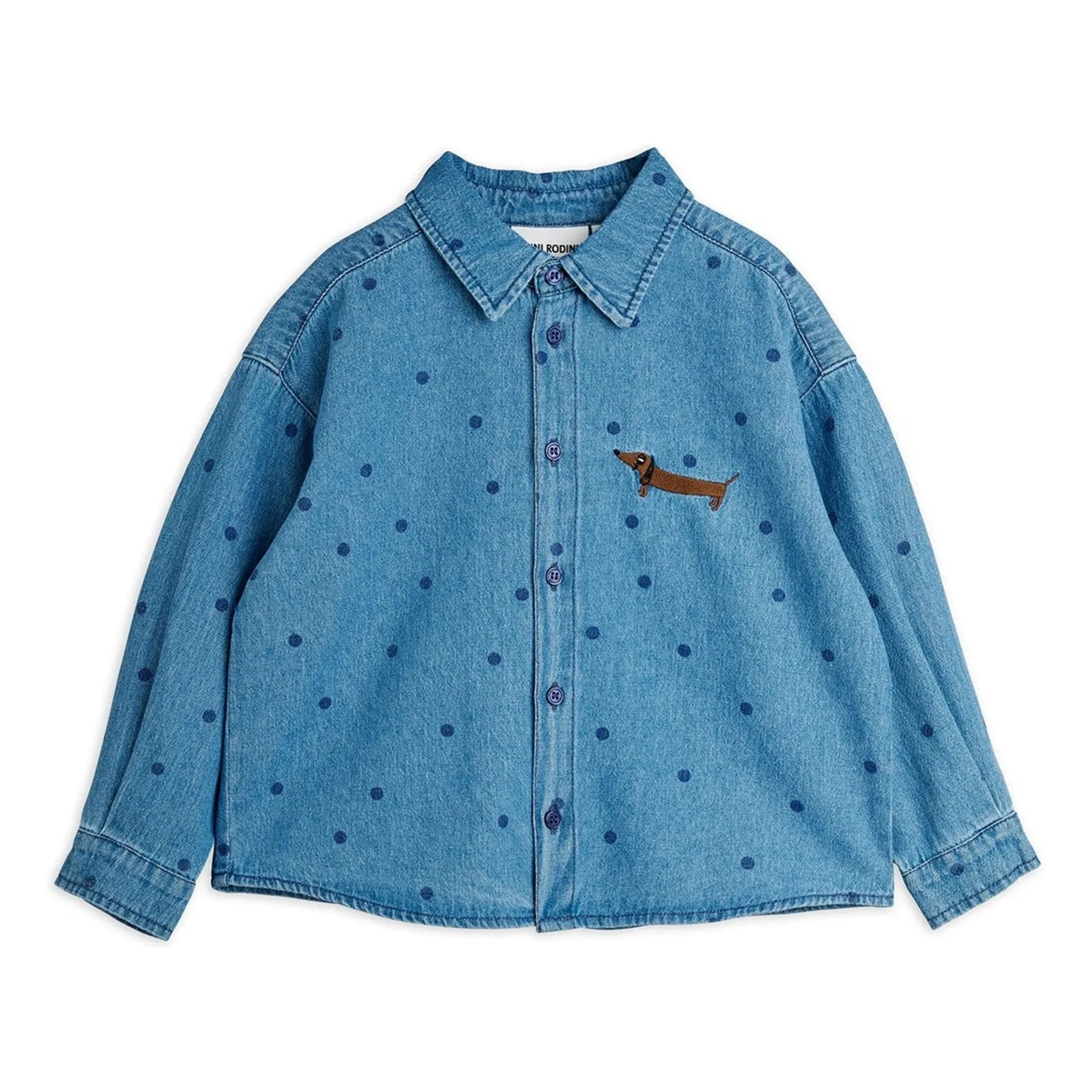 Mini Rodini - Organik pamuklu noktalı denim gömlek | Mavi