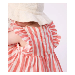 Petit Bateau - Çizgili Seersucker Organik Pamuk Elbise ve Bloomer Seti | Mercan