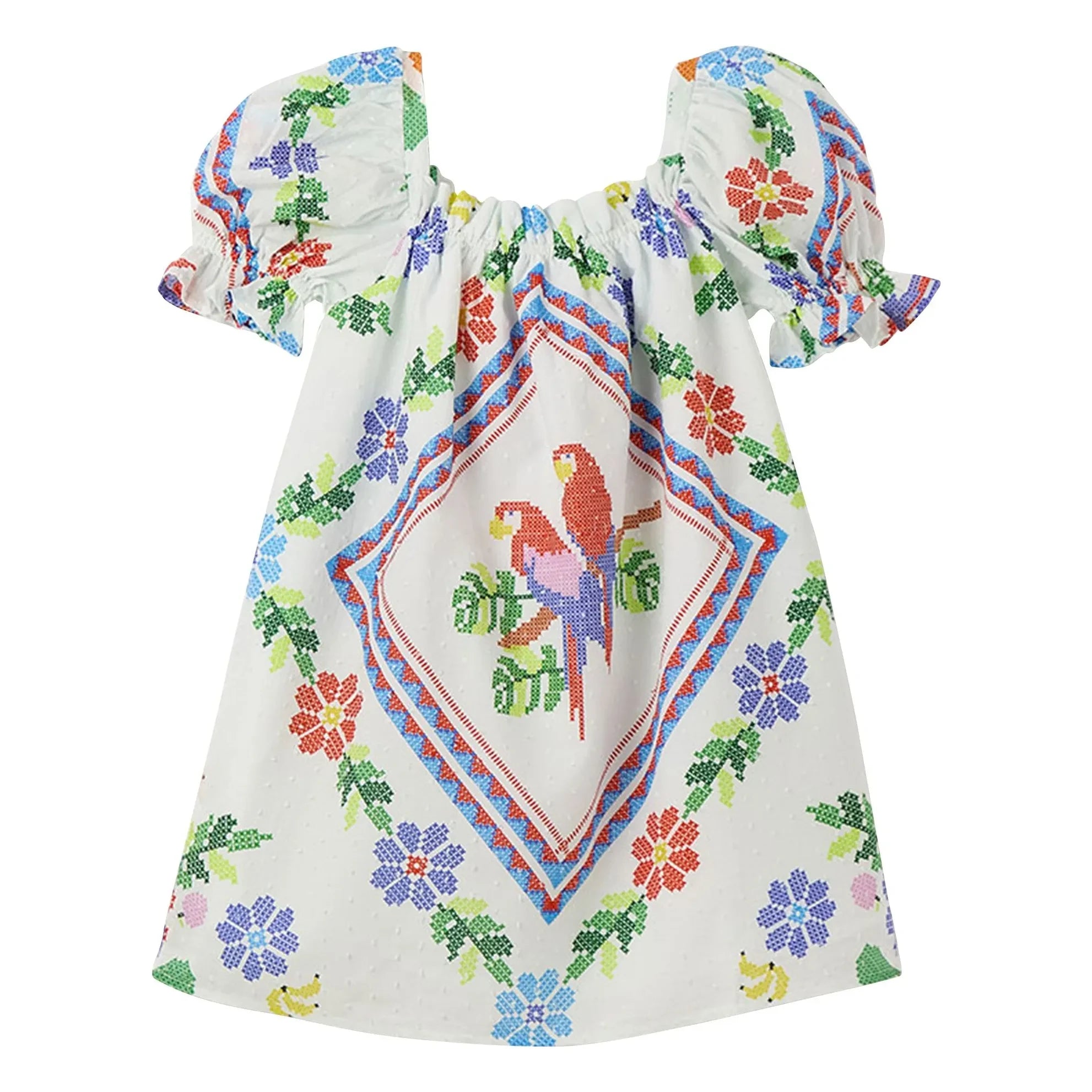 Fabula - Kleid mit Blumenmuster und Ballonärmeln | Weiß