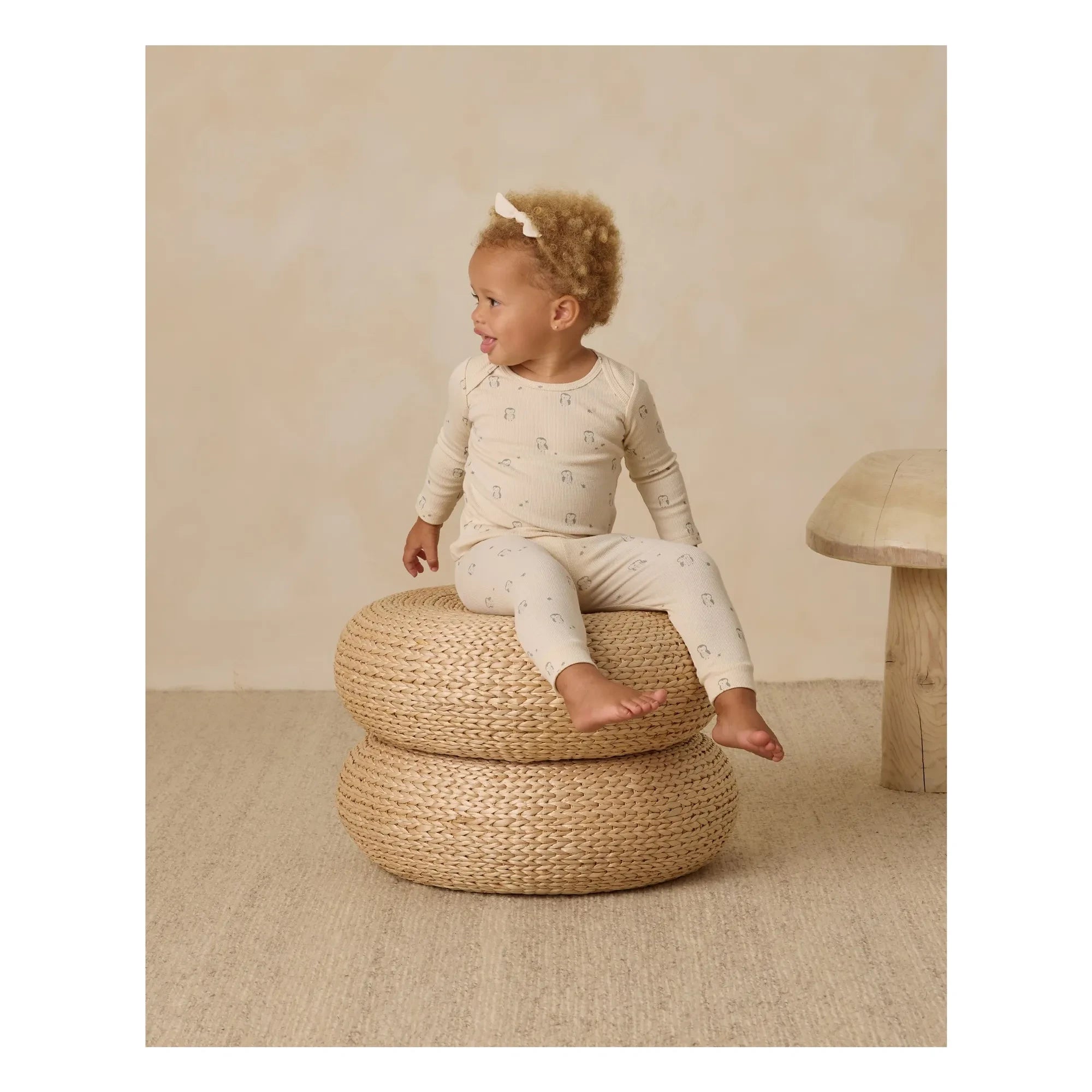 Quincy Mae - Organic Cotton Hazelnut Ribbed Top and Leggings Set | Ecru