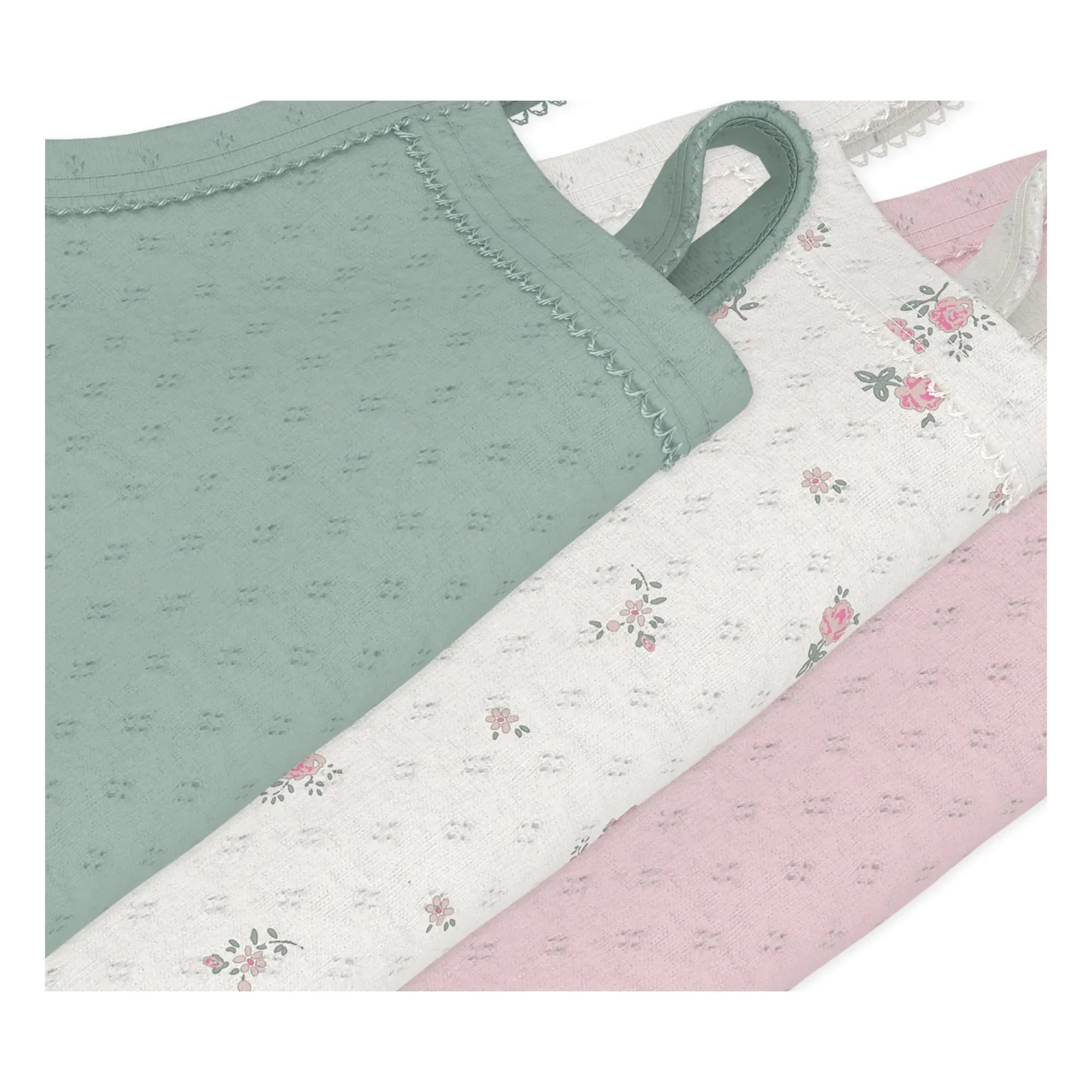 Petit Bateau - 3'lü Çiçek Desenli Organik Pamuklu Ajurlu Askısız Body Seti | Pembe