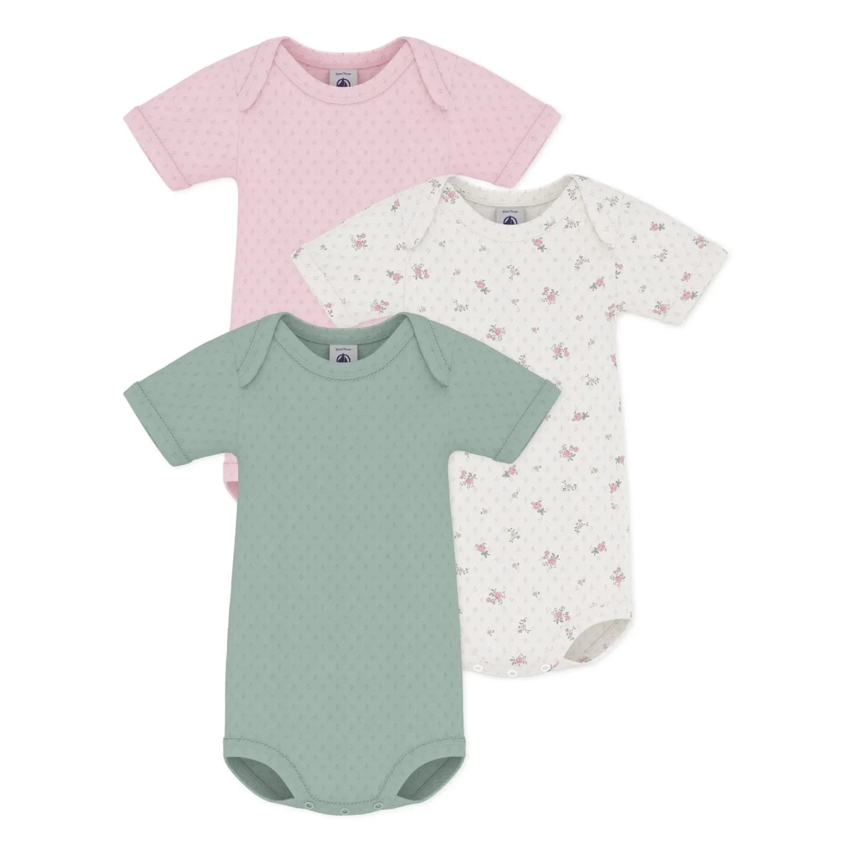 Petit Bateau - 3er-Set Bio-Baumwoll-Ajour-Baby-Bodys | Rosa