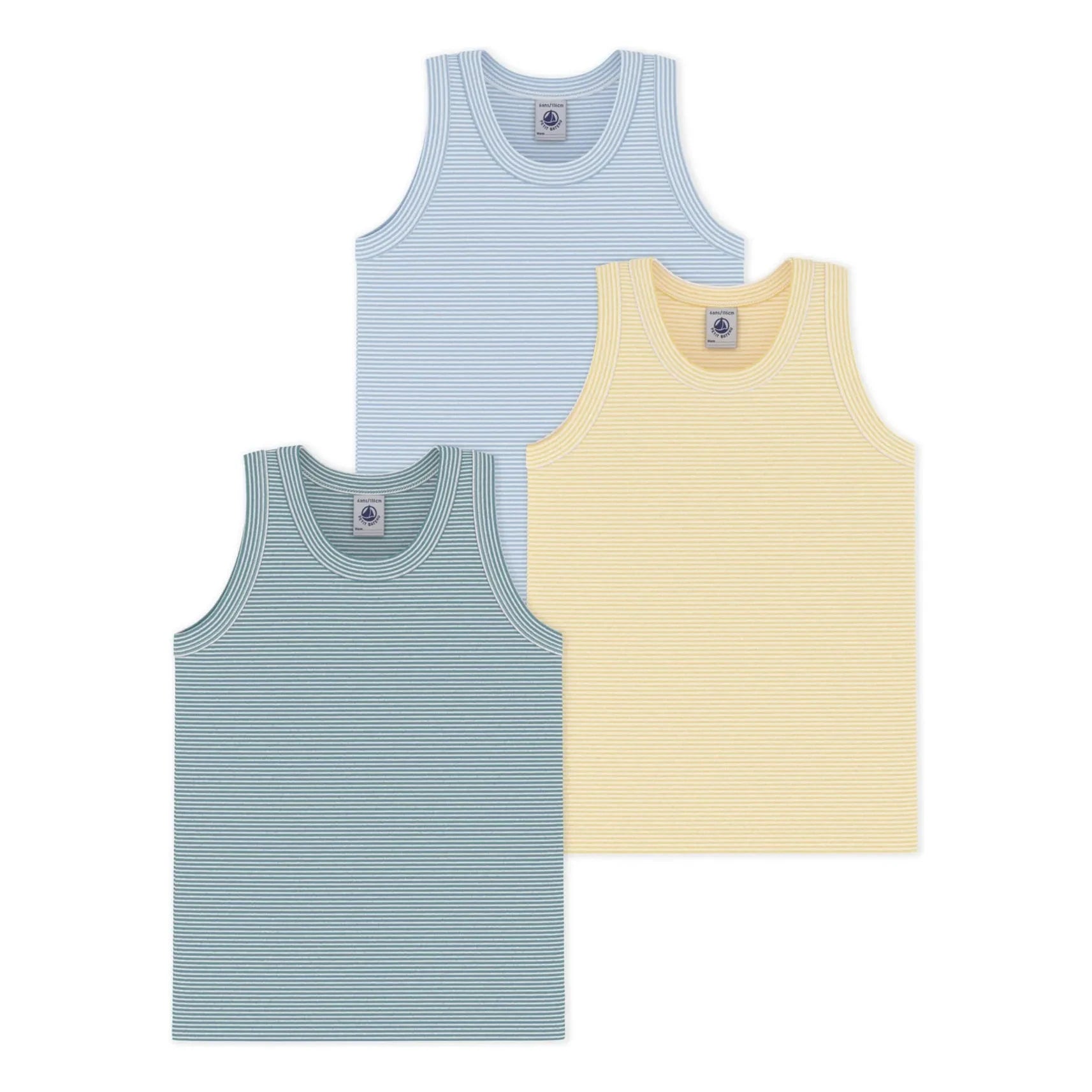 Petit Bateau - Pack of 3 Milleraies Striped Tank Tops | Blue
