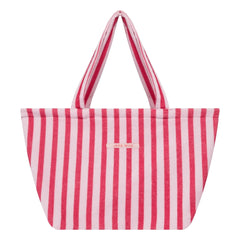 Jera Mini – Gestreifte Strandtasche mit Handtuch | Pink