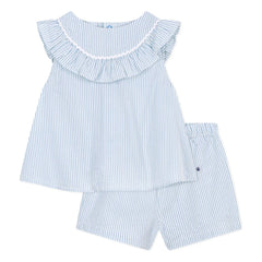 Petit Bateau - Seersucker organik pamuk bluz ve şort seti | Beyaz