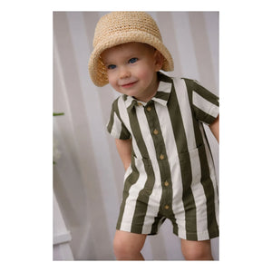 Lililotte - Charly Gestreifter Gabardine Bio-Baumwoll-Strampler | Olive