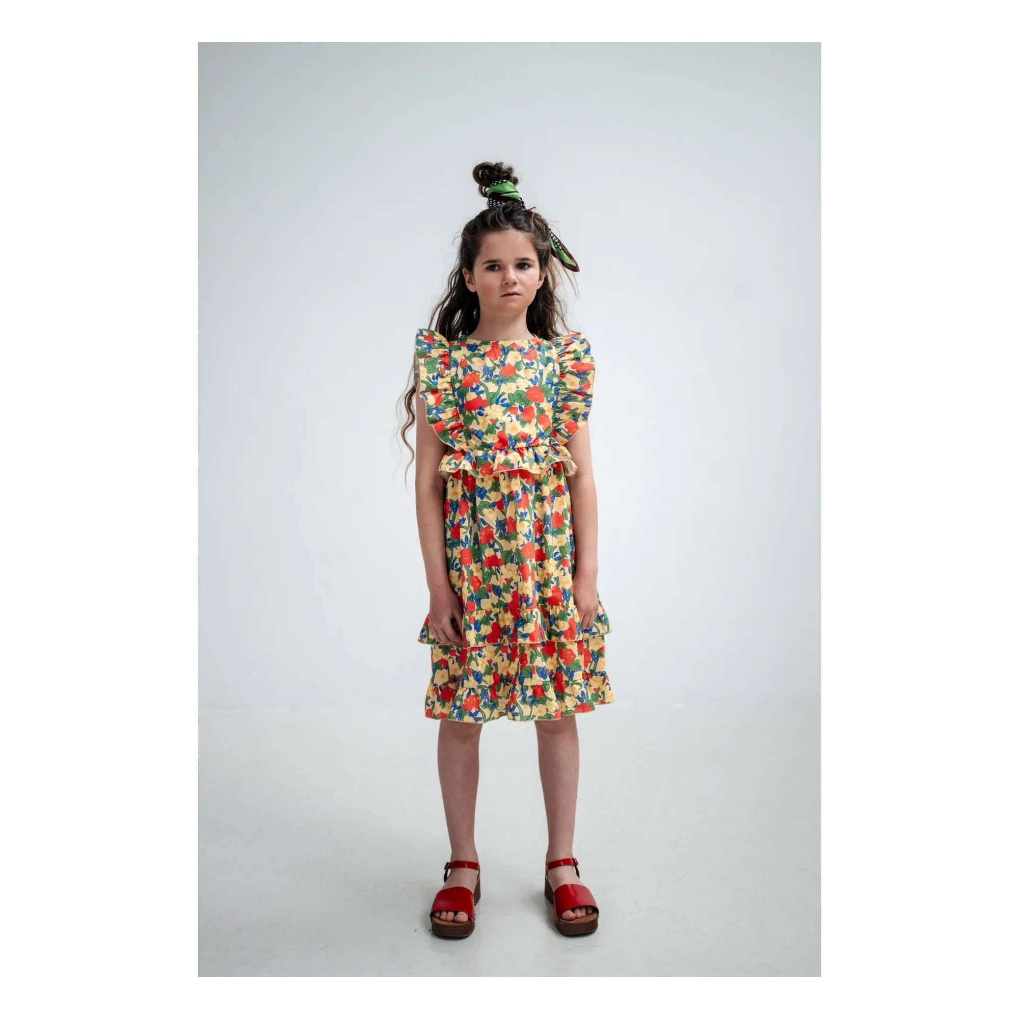 Repose AMS - Organic Cotton Floral Pattern Ruffled Dress | Light Yellow