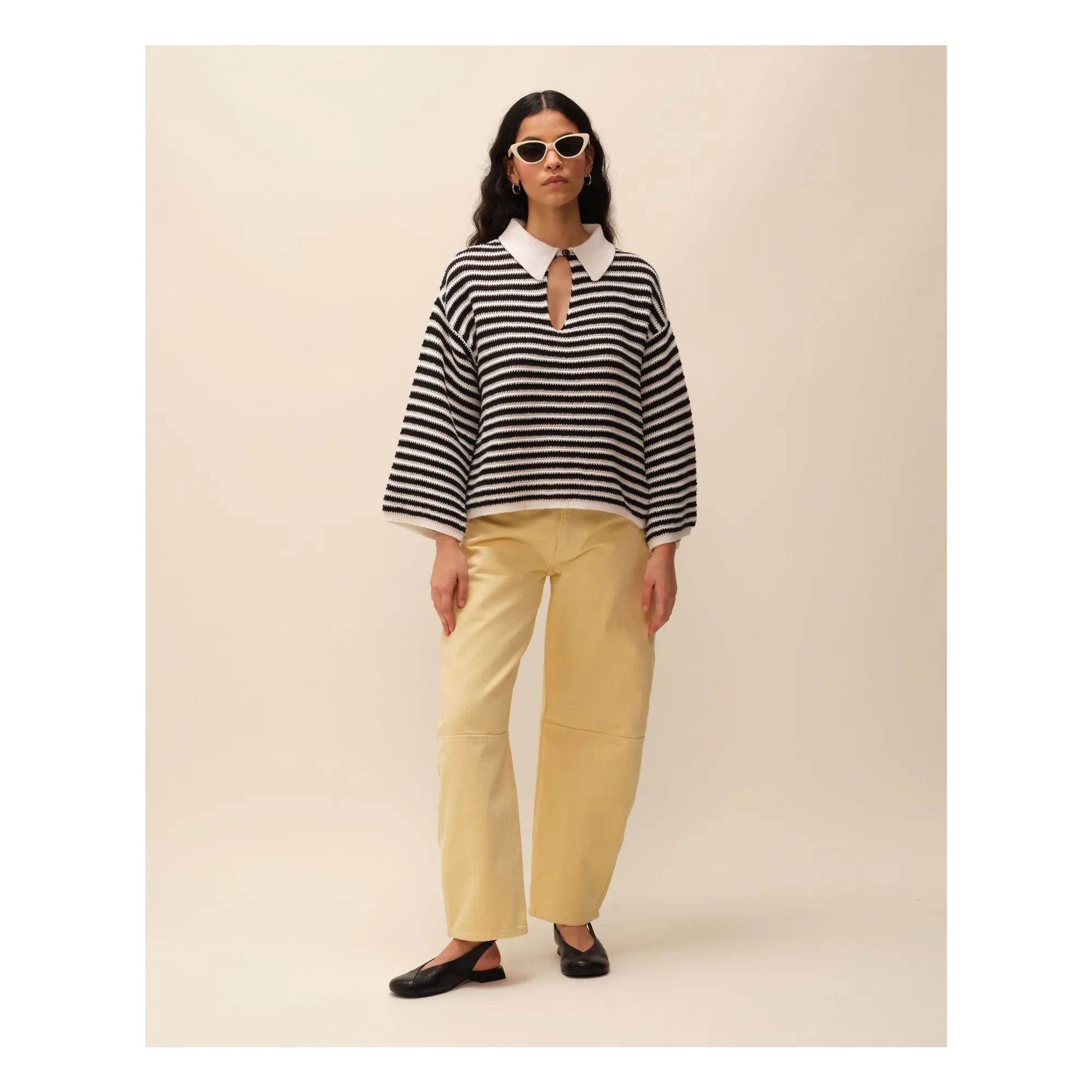 Nitah – George Gestreifter Pullover | Schwarz