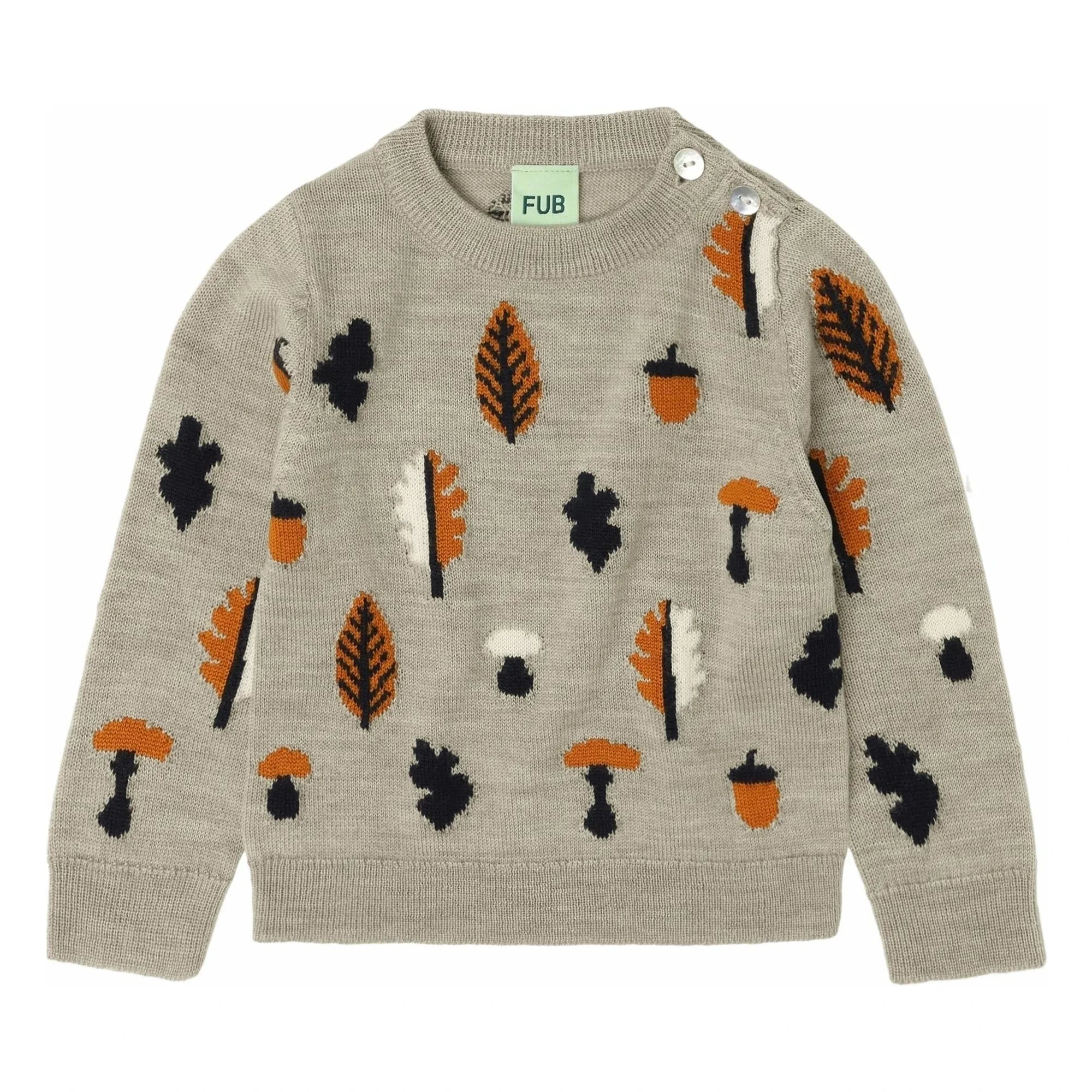 FUB - Jacquard Merino Wool Baby Sweater | Heather beige