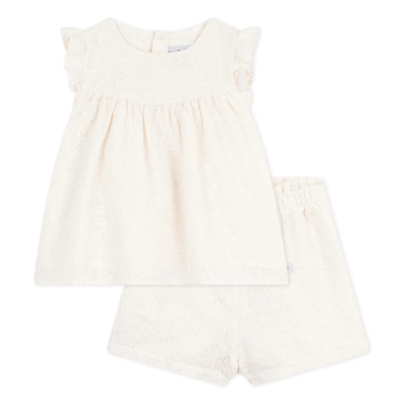 Petit Bateau - Broderie Anglaise Organic Cotton Top and Shorts Set | White