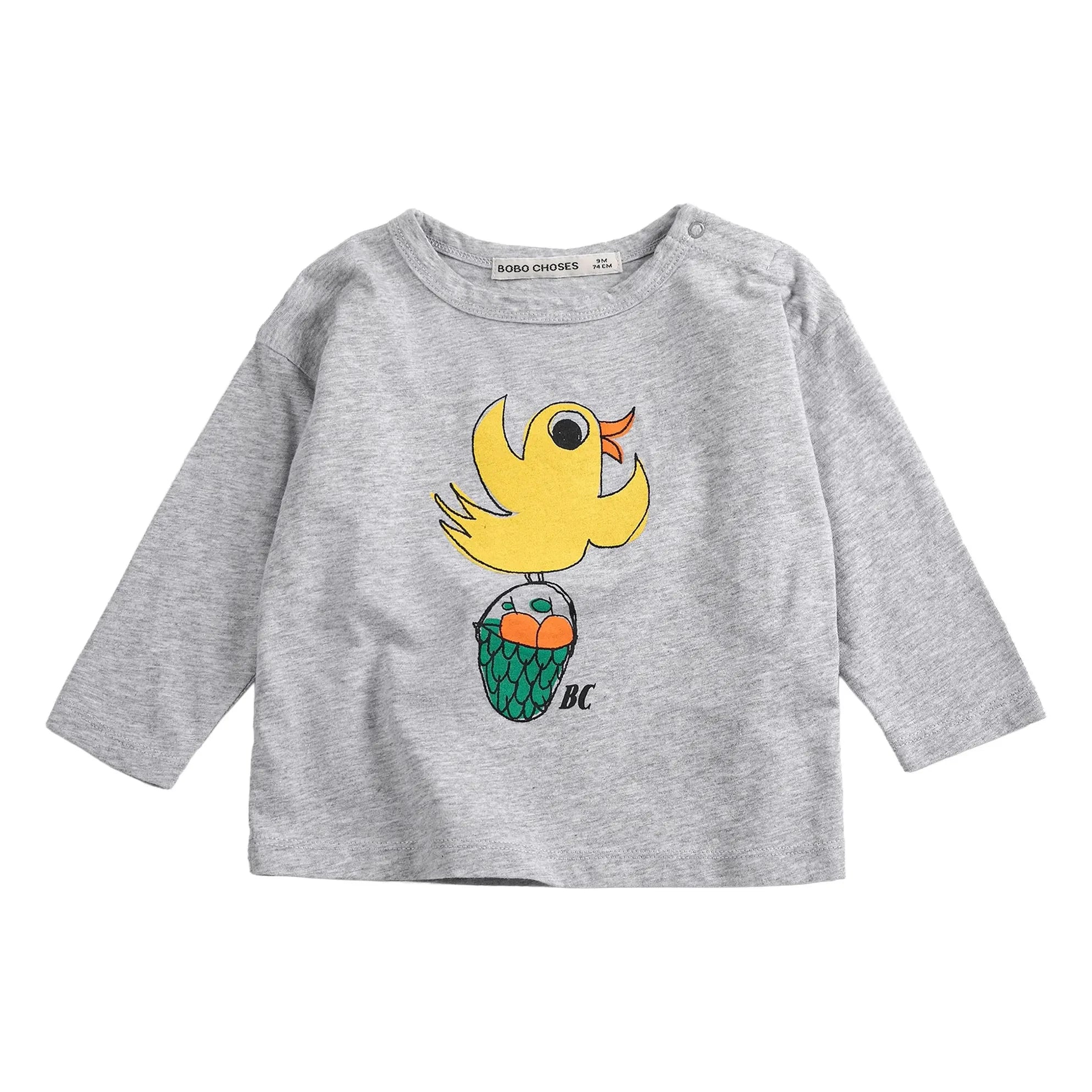Bobo Choses - Organik Pamuklu Kuş Tişörtü | Heather grey