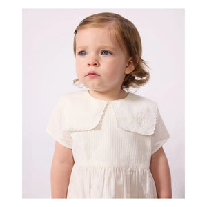 Petit Bateau - Keten ve organik pamuktan denizci yakalı elbise ve bloomer seti | Beyaz