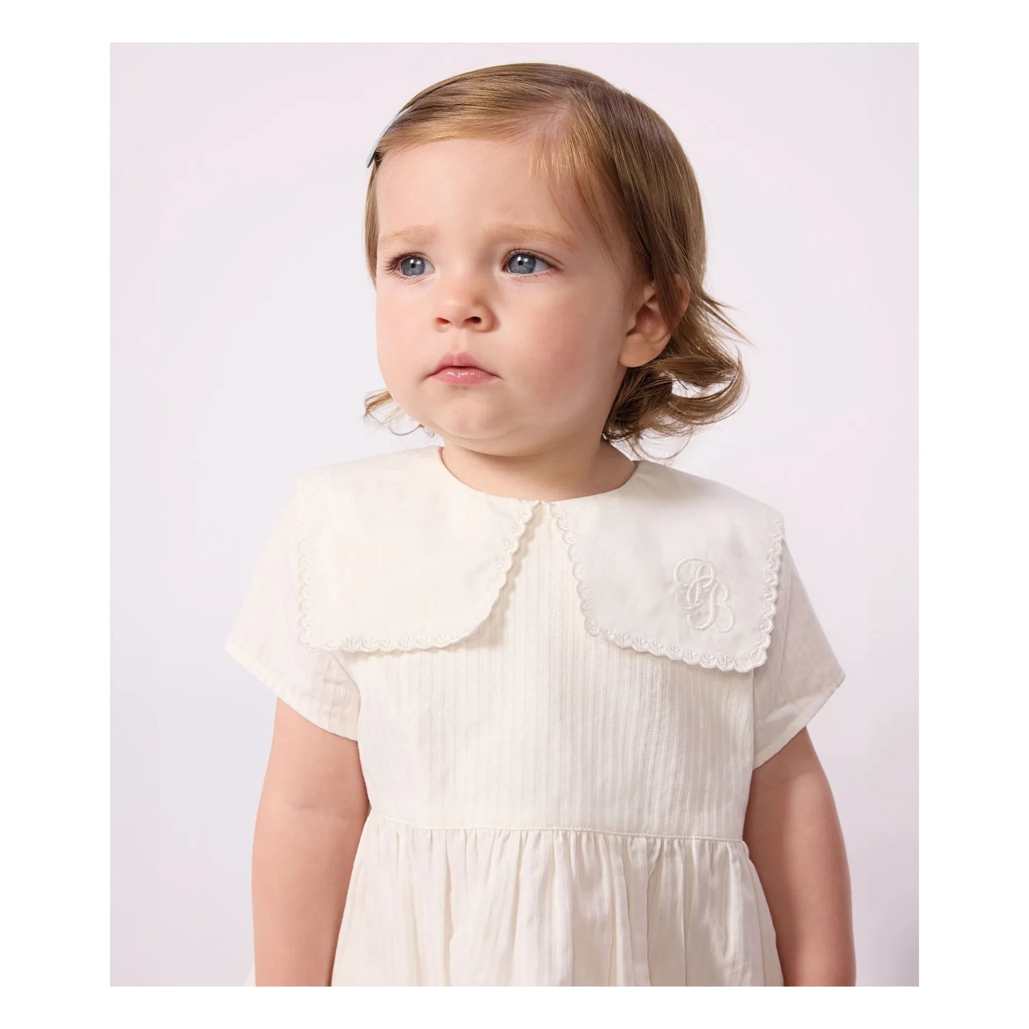Petit Bateau - Keten ve organik pamuktan denizci yakalı elbise ve bloomer seti | Beyaz
