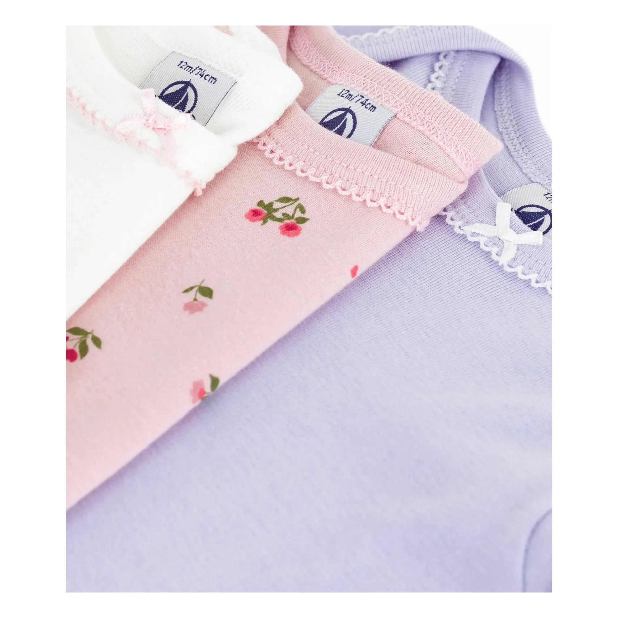 Petit Bateau - 3-Pack Organic Cotton Floral Bodysuit Set | Mauve