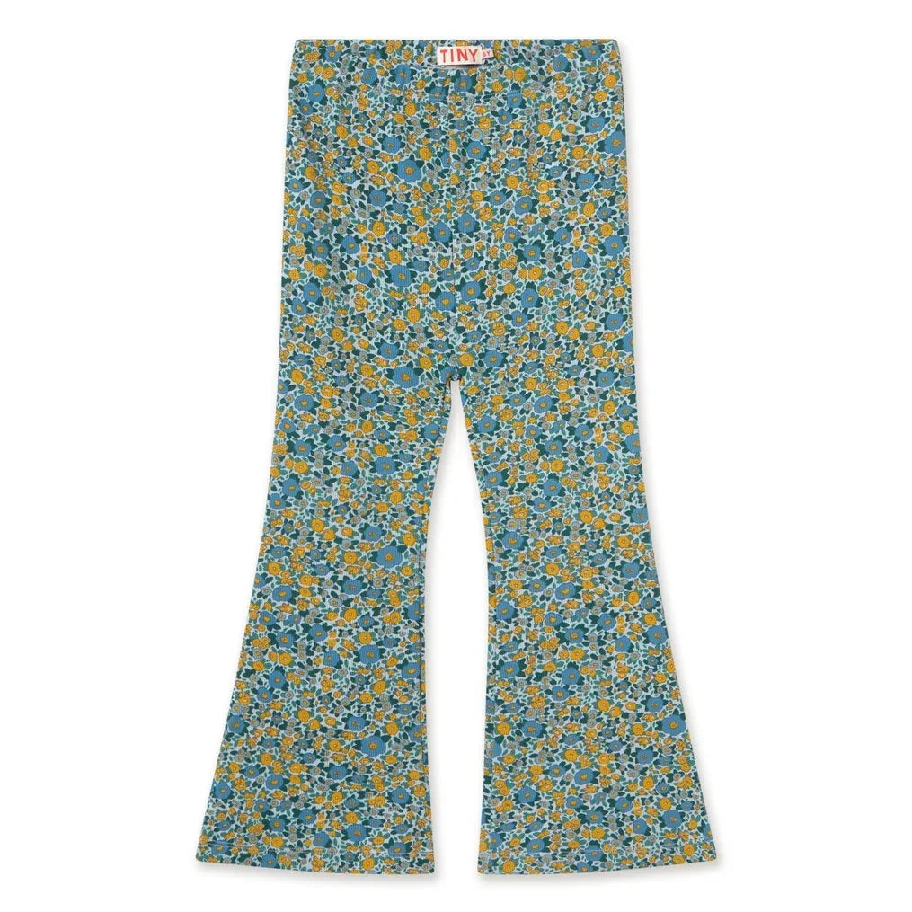 Tinycottons - Organic Cotton Floral Pattern Ribbed Spanish Trousers | Blue