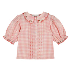 Emile et Ida – Bluse mit Vichy-Stickerei aus Bio-Baumwolle | Rosa