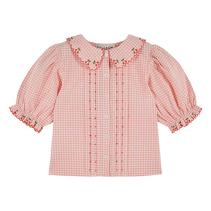 Emile et Ida – Bluse mit Vichy-Stickerei aus Bio-Baumwolle | Rosa