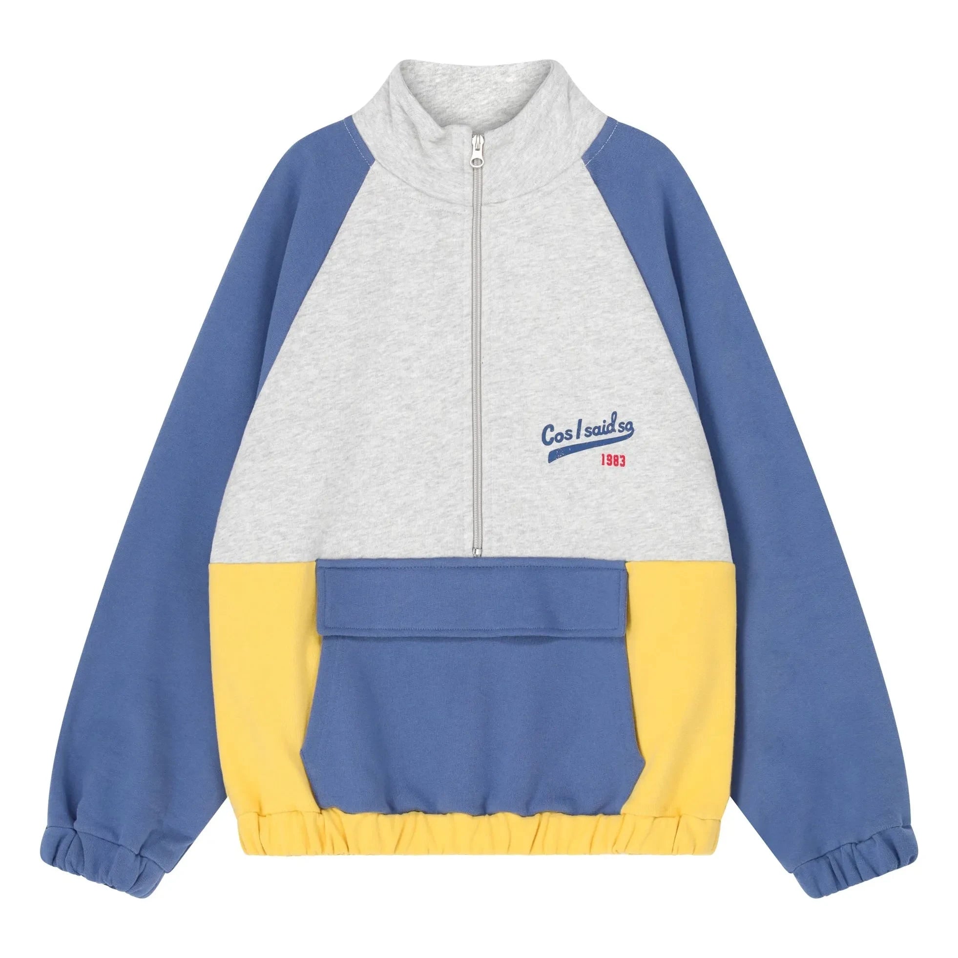 Cos I Said So - Renk Bloklu Logolu Fermuarlı Sweatshirt, Organik Pamuk | Gri Melanj