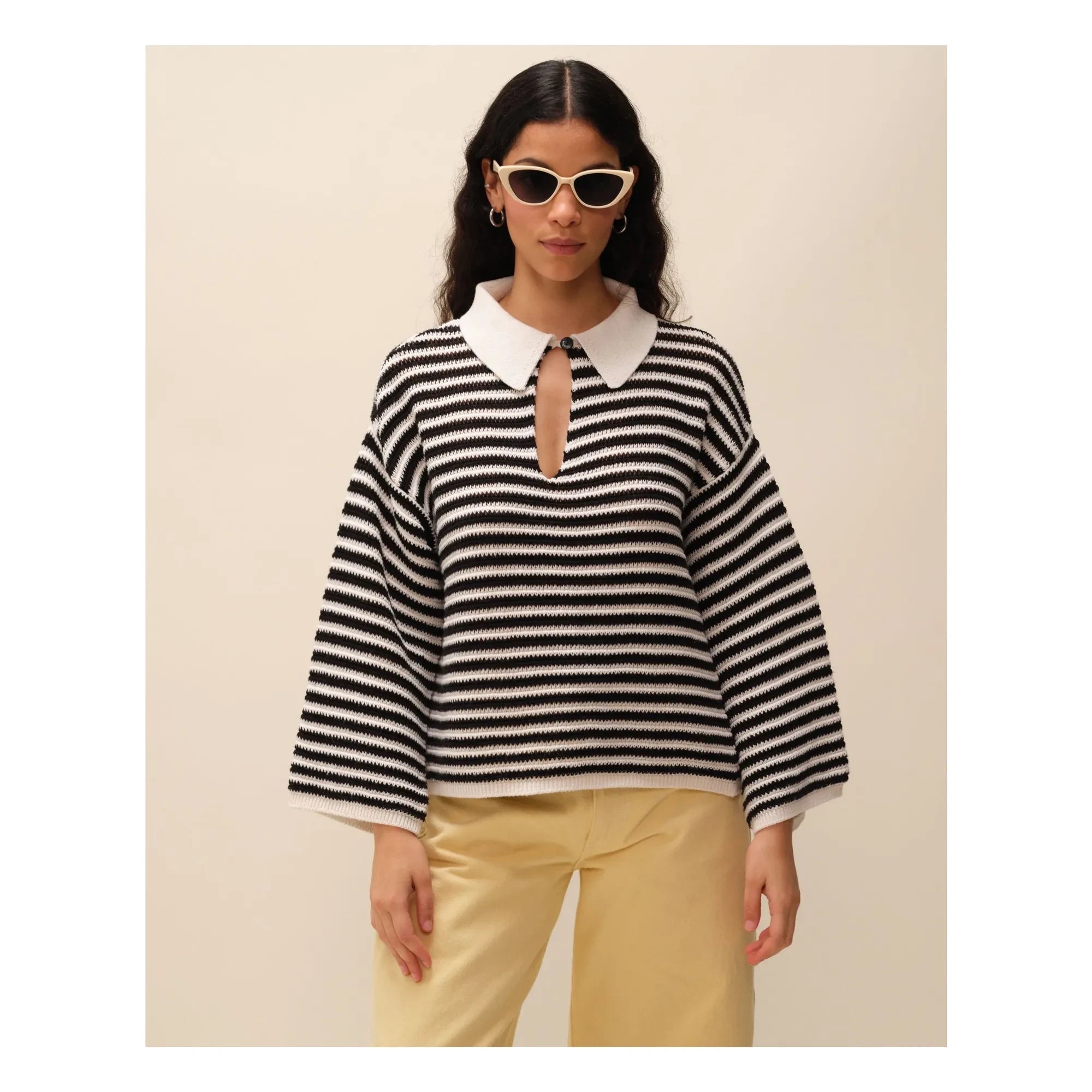 Nitah – George Gestreifter Pullover | Schwarz