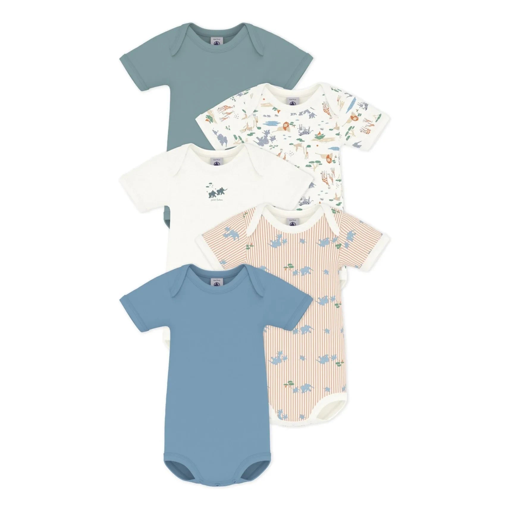 Petit Bateau - 5er-Pack Bio-Baumwoll-Bodys mit Tiermotiven | Blau