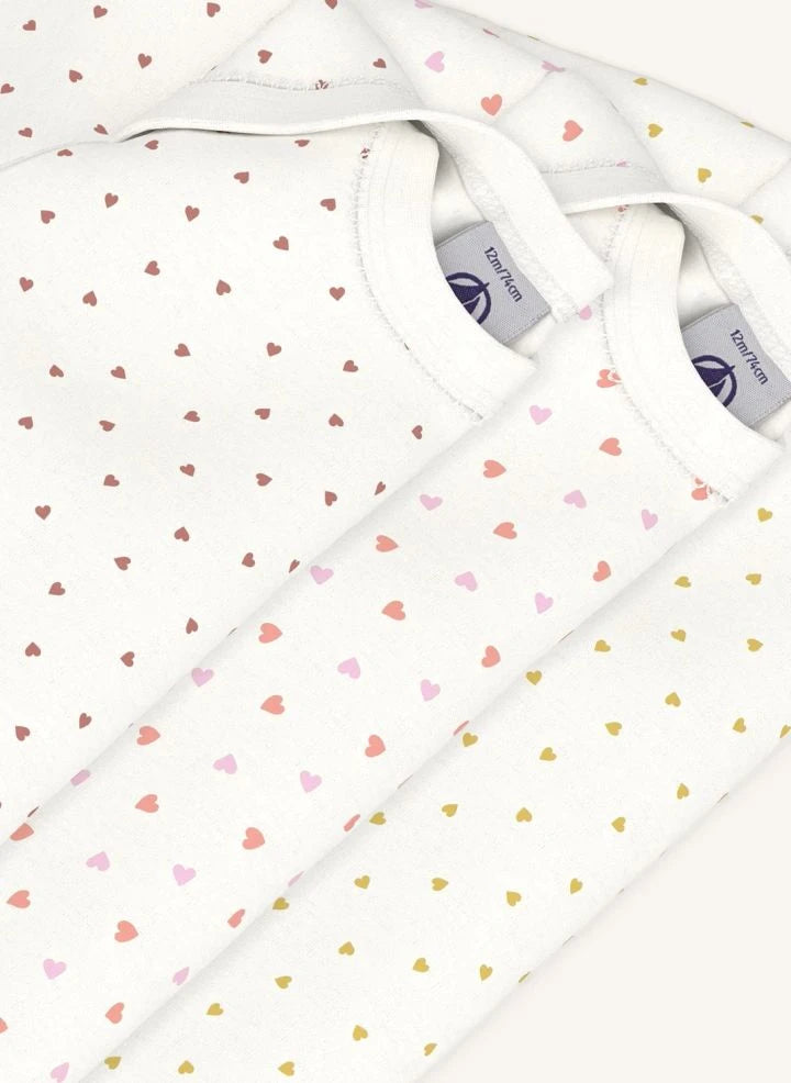 Petit Bateau - 3'lü Body Seti Little Hearts Organik Pamuk | Beyaz