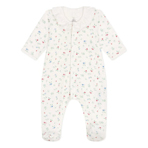 Petit Bateau - Organik Pamuk Bolette Ayaklı Pijama | Beyaz
