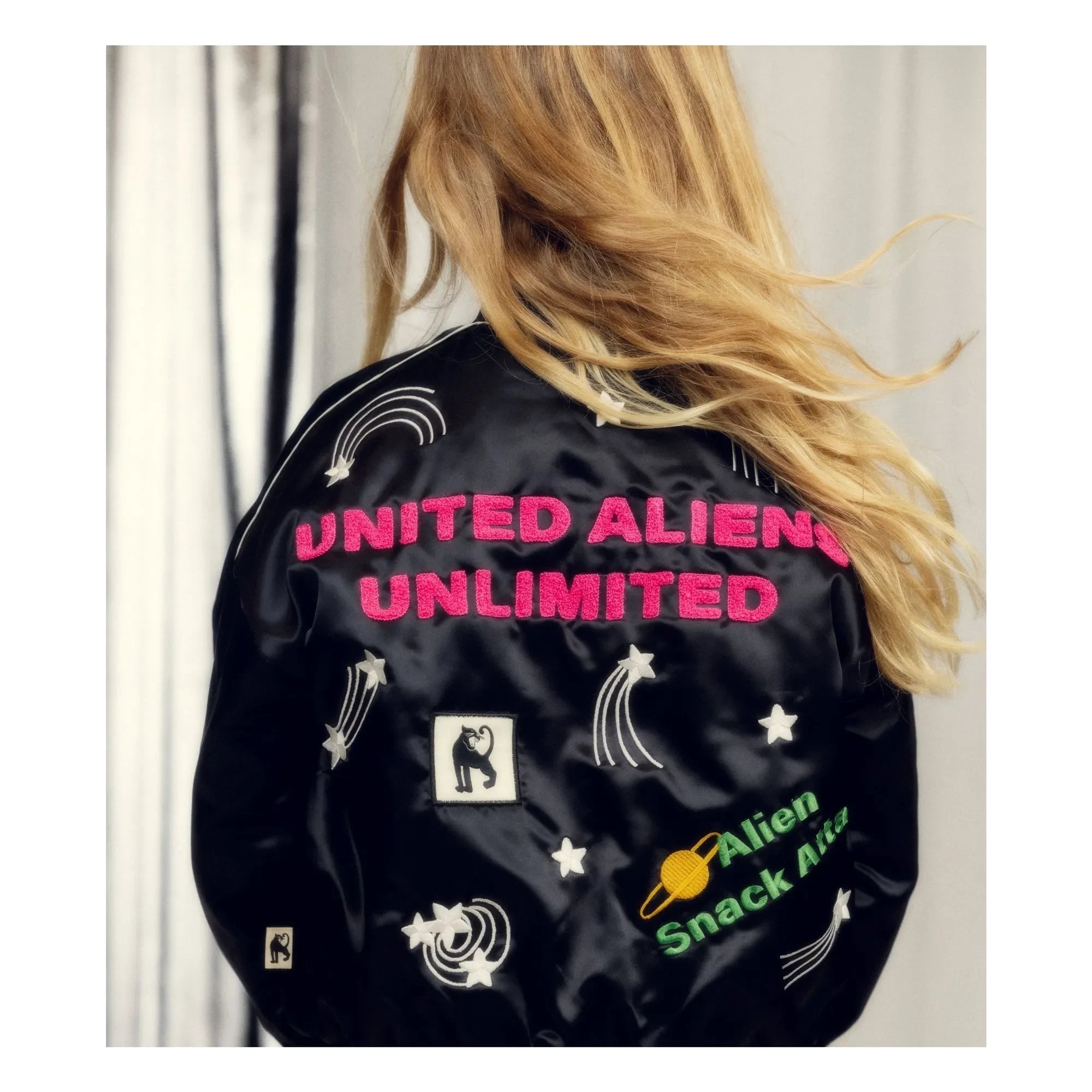 Mini Rodini - Alien Satin Recycled Fiber Baseball Jacket | Black