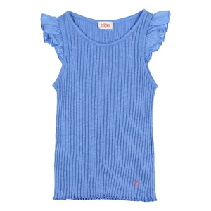 Búho - Organic cotton ruffled ribbed tank top | Azure blue