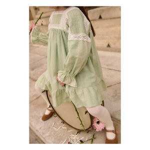 Louise Misha - Laureline organik pamuk elbise | Badem yeşili