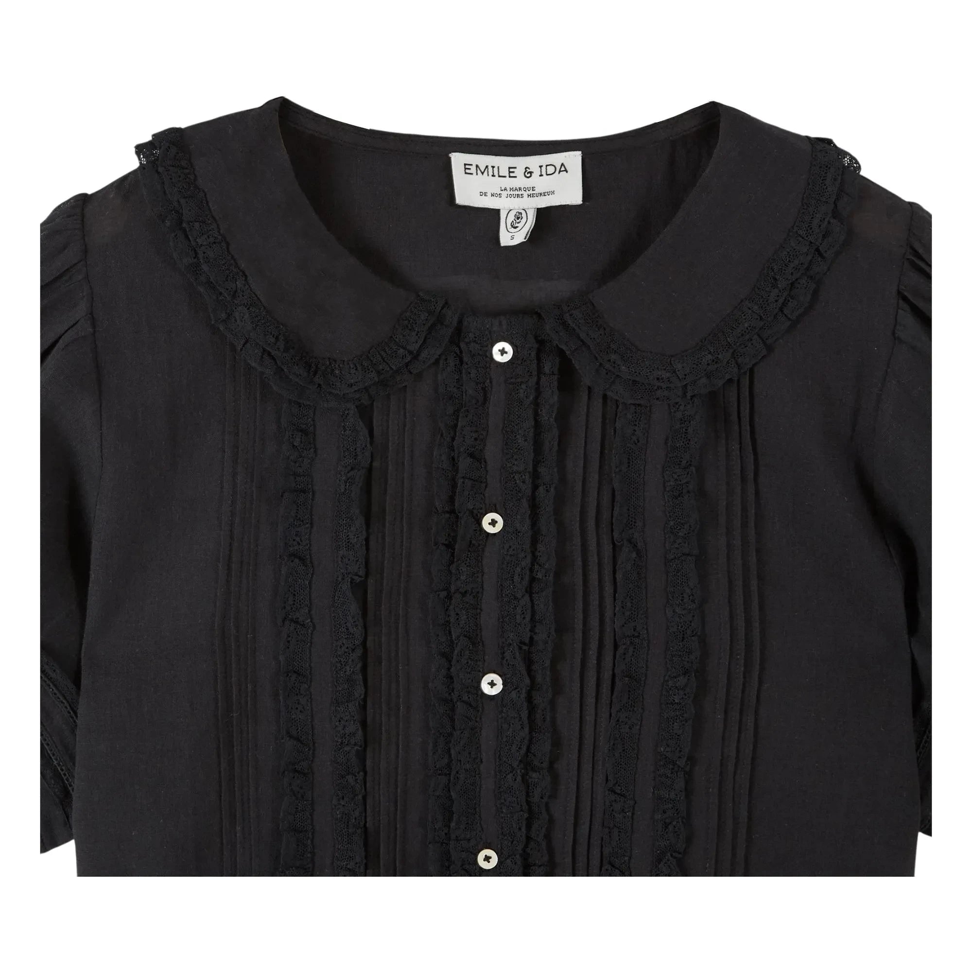 Emile et Ida - Vintage Dantel Pamuk Bluz | Siyah
