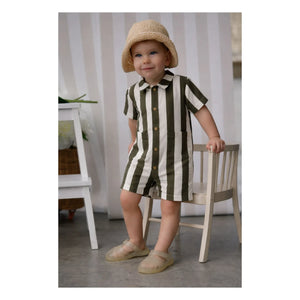 Lililotte - Charly Gestreifter Gabardine Bio-Baumwoll-Strampler | Olive