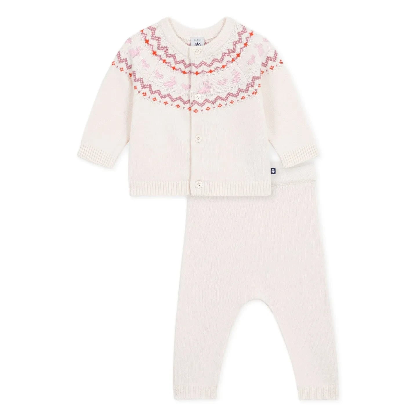 Petit Bateau - Yün Jakarlı Hırka ve Pantolon Takımı | Pembe
