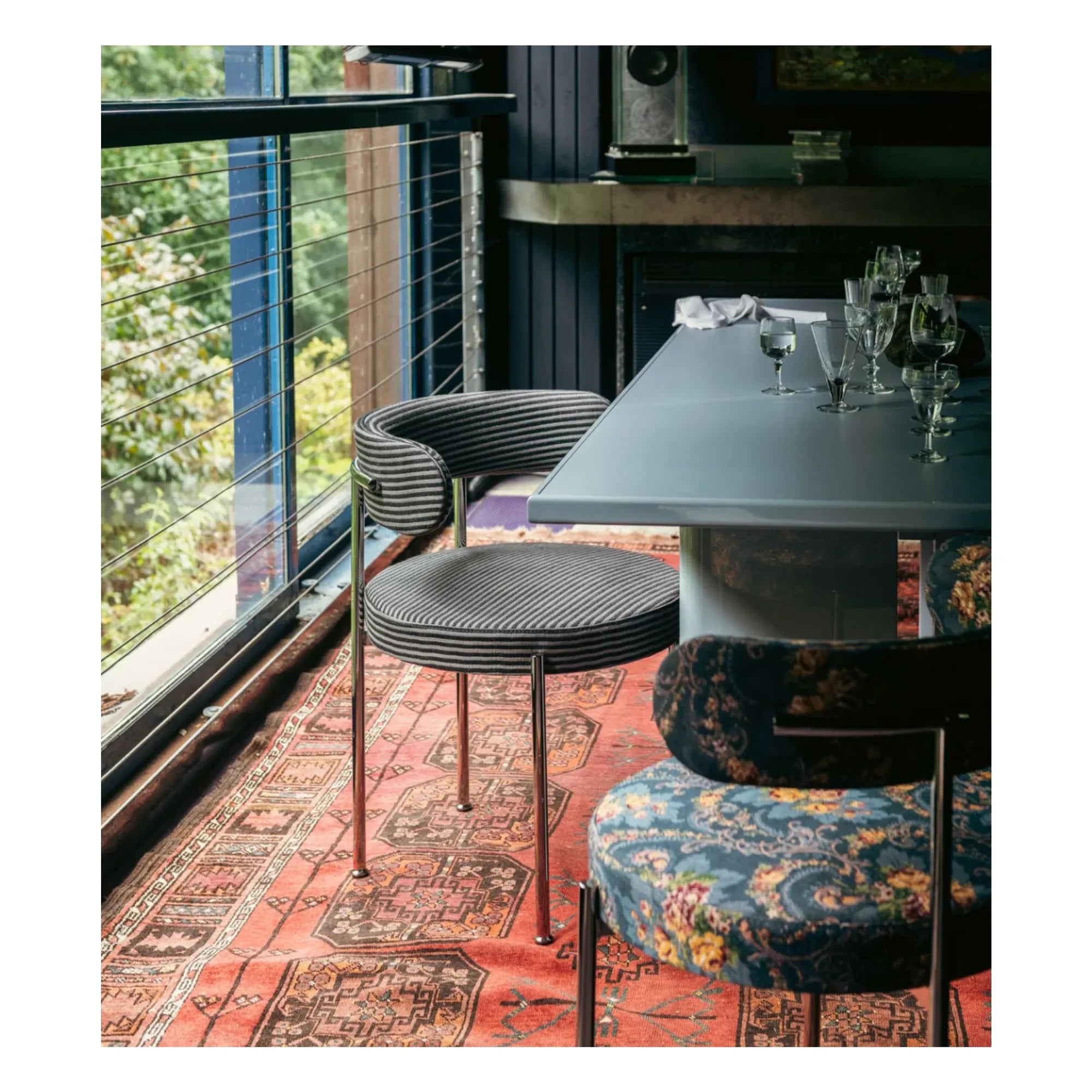The Socialite Family - Striped Fabric Libera Chair | Night Blue