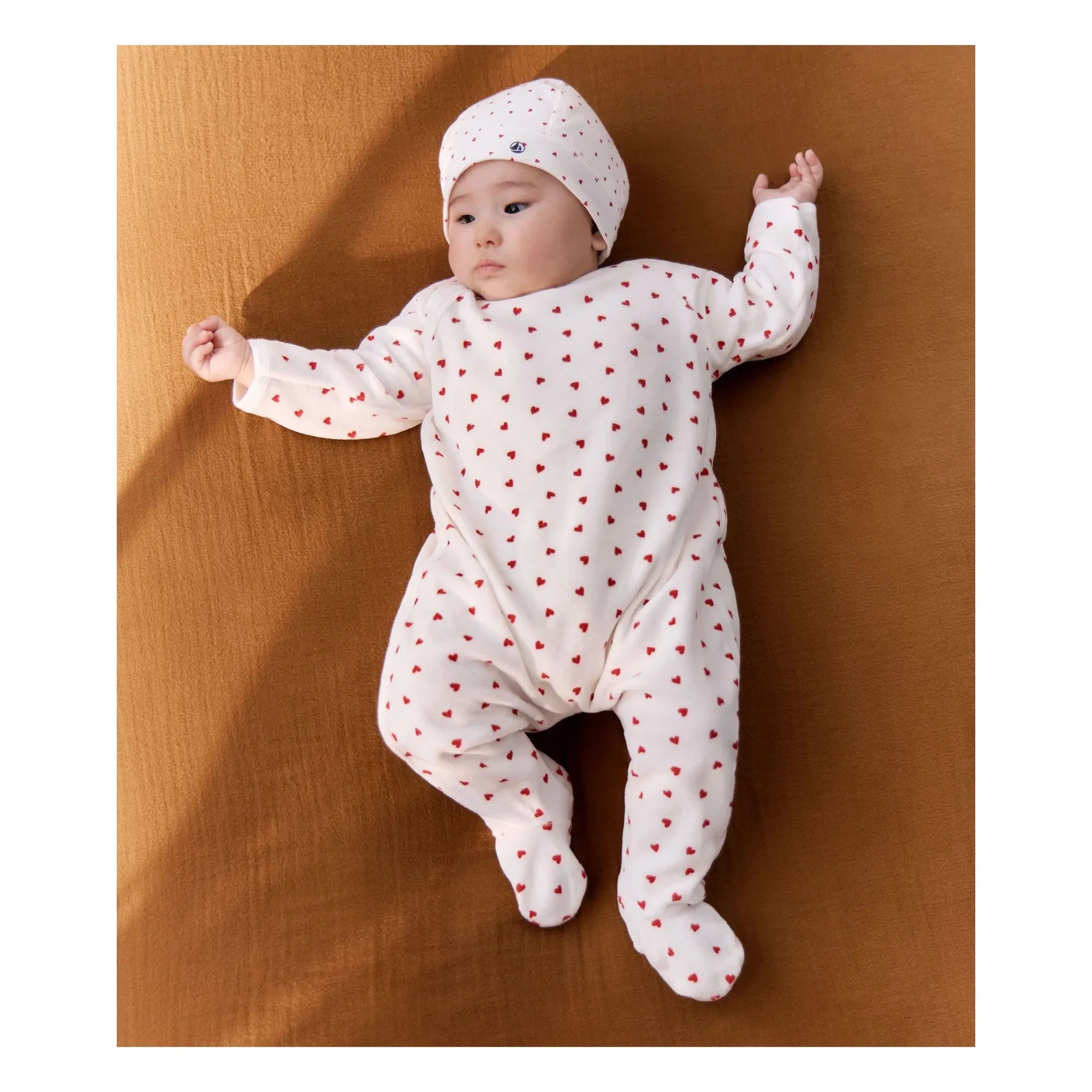 Petit Bateau - Pyjamas Dors Bien Cœurs Kadife Organik Pamuk | Beyaz