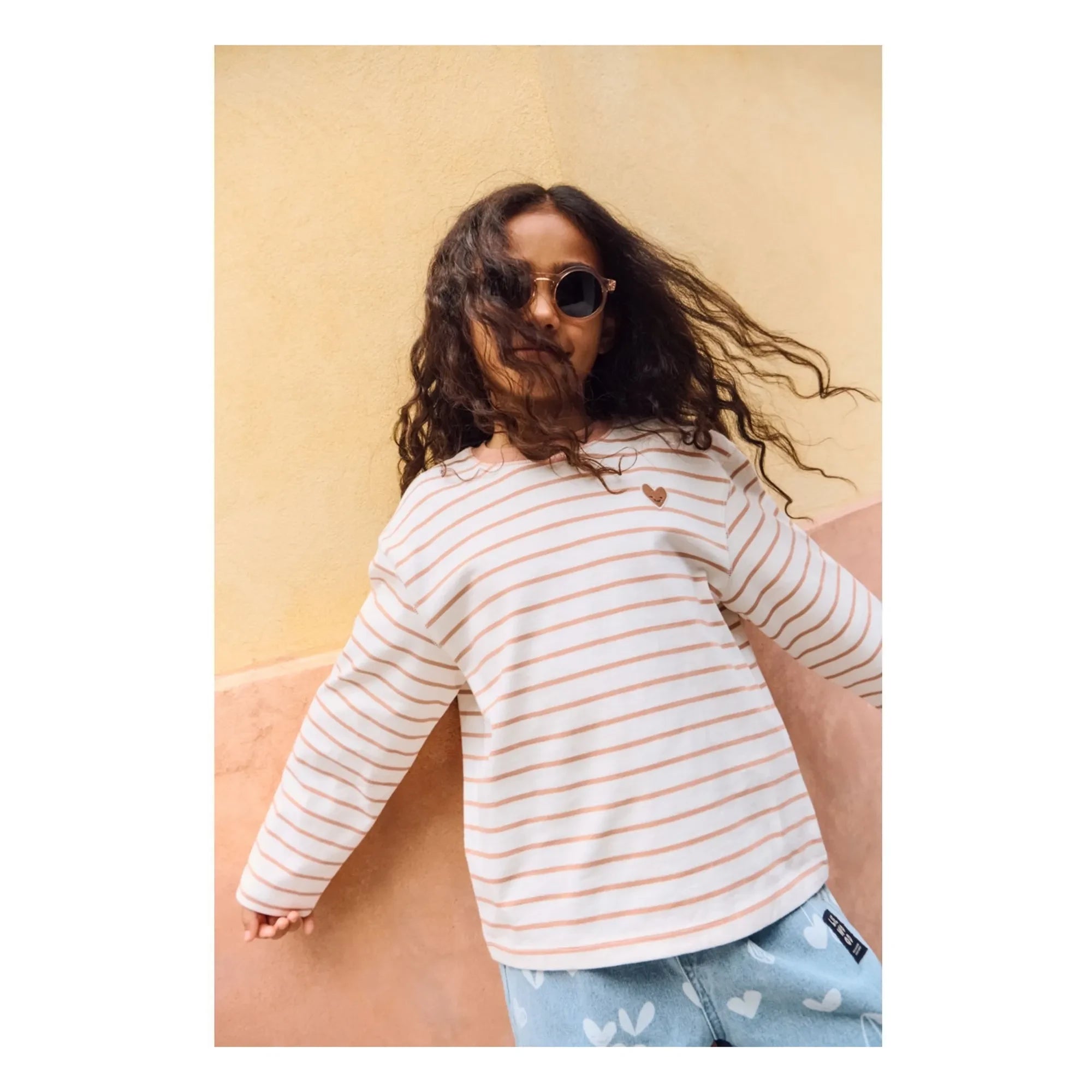 Liewood - Tyler Striped Heart Organic Cotton T-Shirt | Peach