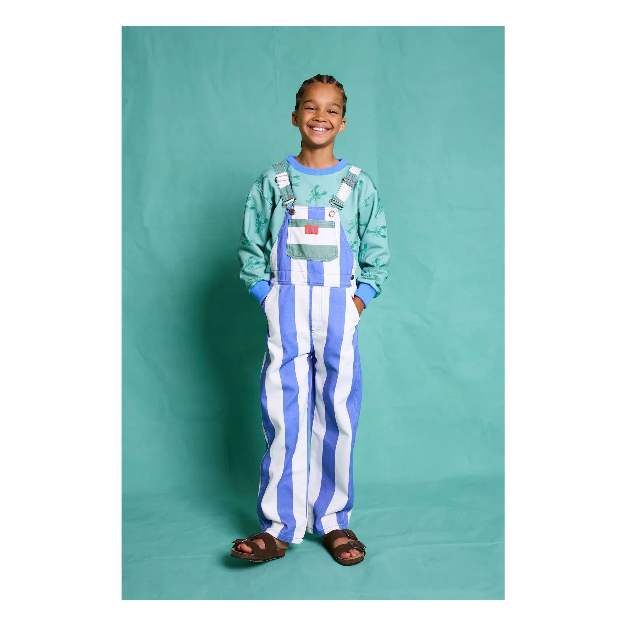 Favorite People - Gestreifter Capri-Overall | Blau